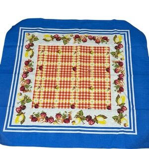 Vintage Checkered Tablecloth Fruit Berry Lemon Strawberry Border Blue & Red